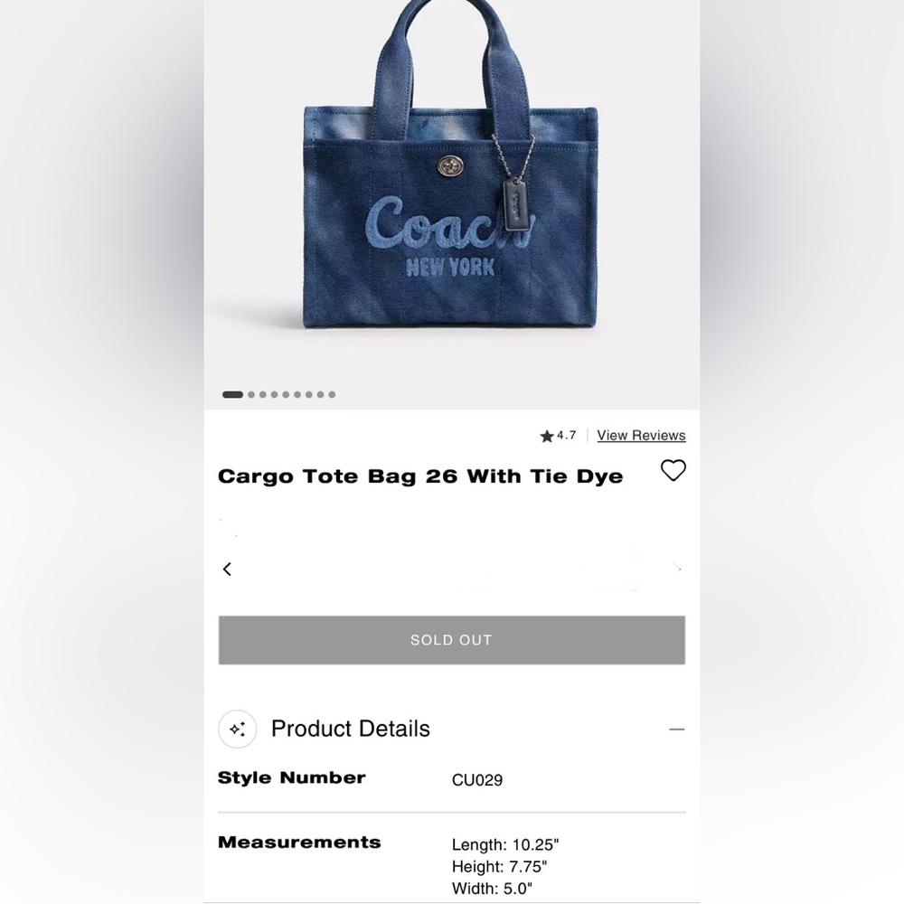 Authentic Coach blue tie dye cargo tote 26.